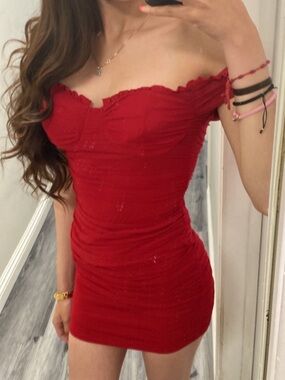 Red Off-Shoulder Bodycon Mini Dress
